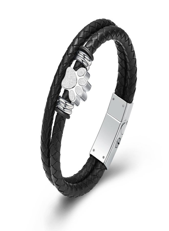 Hearbeingt Dog Paw Urn Bracelet for Ashes Braided Leather Cremation Jewelry for Ashes for Dog Cat Keepsake Bangle(Silver 22cm) - Image 1